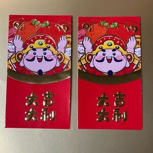 Mustache Man Holding Fruits Red Paper Envelopes